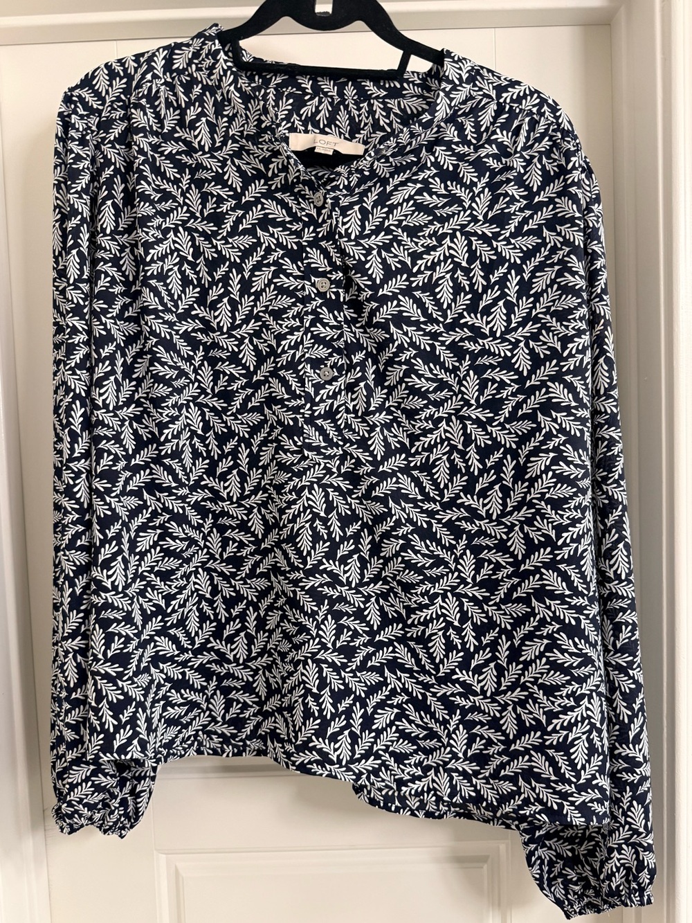 LOFT Navy and White Printed Top // Sz XXL